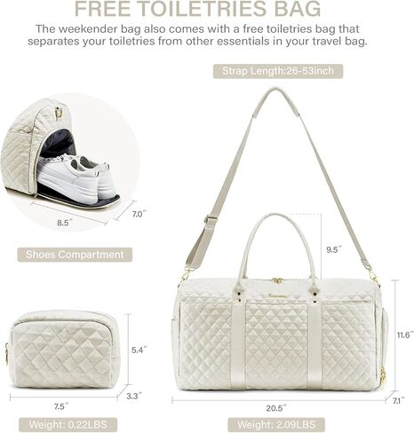 Duffle Bag for Travel,Personal Item Travel Bag with Toiletries Bag,Gym Bags for Men and Women with Wet Pocket & Shoes Compartment(White) in Saudi Arabia
