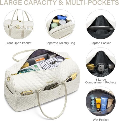 Duffle Bag for Travel,Personal Item Travel Bag with Toiletries Bag,Gym Bags for Men and Women with Wet Pocket & Shoes Compartment(White) in Saudi Arabia