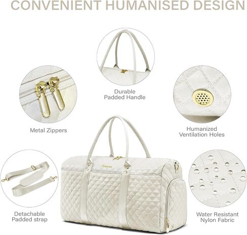 Duffle Bag for Travel,Personal Item Travel Bag with Toiletries Bag,Gym Bags for Men and Women with Wet Pocket & Shoes Compartment(White) in Saudi Arabia