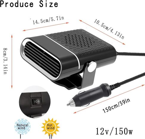 سخان سيارة محمول 12 فولت 150 وات ومزيل الصقيع، تسخين سريع، تبريد، دوران 360 درجة، يتم توصيله بمقبس ولاعة in Kuwait
