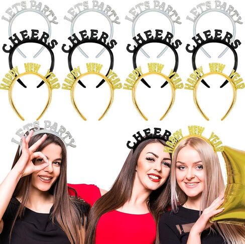 12 قطعة من عصابة الرأس 2025 Happy New Years Lets Party Cheers Head Head Happy New Year Crown New Years Eve أغطية الرأس للنساء والرجال البالغين والأطفال هدايا حفلات رأس السنة الجديدة (3 ألوان) in Saudi Arabia