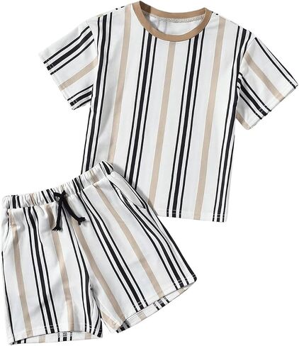 SweatyRocks Boy's Clothing Sets Striped Short Sleeve T Shirt and Shorts 2 Piece Outfits in Saudi Arabia