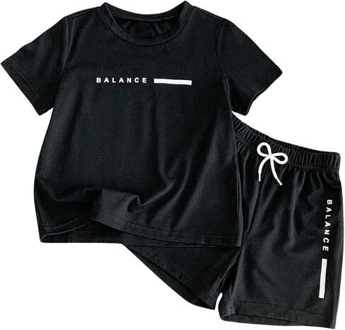 SweatyRocks Boy's 2 Piece Short Outfits Letter Print Short Sleeve T Shirts and Shorts Clothing Set in Saudi Arabia