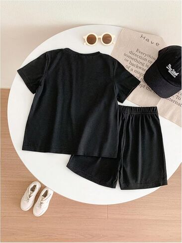 SweatyRocks Boy's 2 Piece Short Outfits Letter Print Short Sleeve T Shirts and Shorts Clothing Set in Saudi Arabia