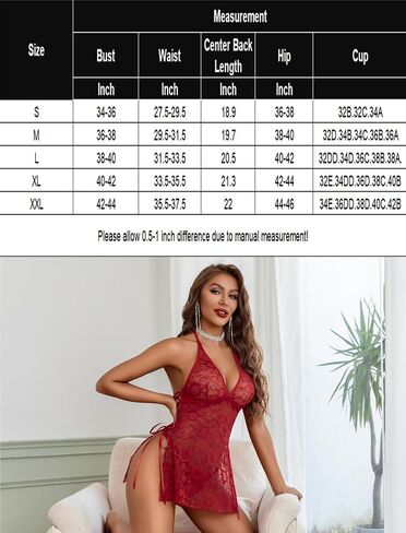 Avidlove Sexy Lingerie for Women Deep V-Neck Lace Babydoll Chemise Sleepwear Side Slit Boudoir Outfits in Saudi Arabia