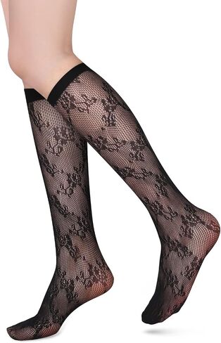 Benefeet Sox Womens Fishnet Knee High Socks White Black Lace Mesh Sexy Stockings Hollow Out Sheer Trouser Socks Calf Socks in Kuwait