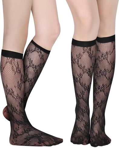 Benefeet Sox Womens Fishnet Knee High Socks White Black Lace Mesh Sexy Stockings Hollow Out Sheer Trouser Socks Calf Socks in Kuwait