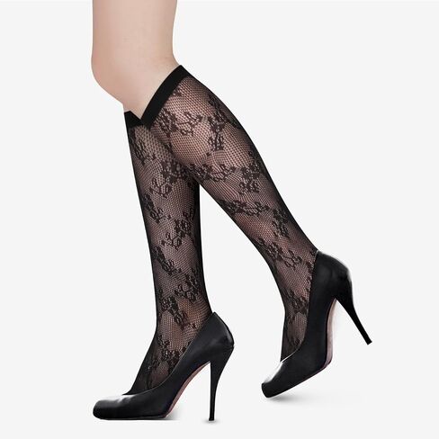 Benefeet Sox Womens Fishnet Knee High Socks White Black Lace Mesh Sexy Stockings Hollow Out Sheer Trouser Socks Calf Socks in Kuwait