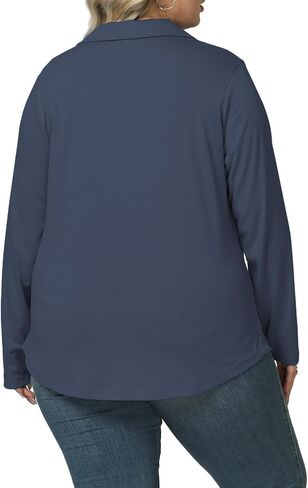 DOLNINE Womens Plus-Size-Polo-Shirts Classic V Neck Casual Solid Color Long Sleeve Collared Loose Tunic Tops XL-5XL in Saudi Arabia