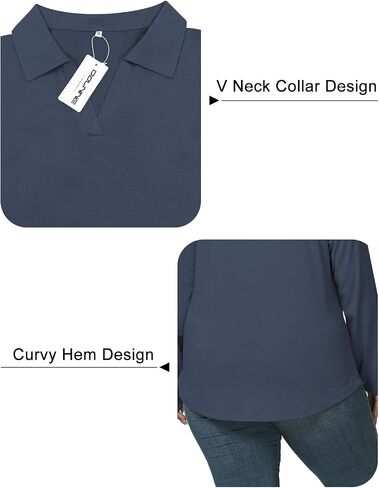 DOLNINE Womens Plus-Size-Polo-Shirts Classic V Neck Casual Solid Color Long Sleeve Collared Loose Tunic Tops XL-5XL in Saudi Arabia