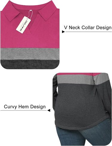 DOLNINE Womens Plus-Size-Polo-Shirts Classic V Neck Casual Solid Color Long Sleeve Collared Loose Tunic Tops XL-5XL in Saudi Arabia