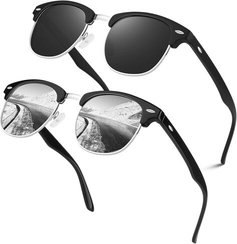 LINVO Polarized Semi Rimless Sunglasses for Men Women, Classic Retro Shades Half Frame Driving Sun Glasses UV Protection in Kuwait
