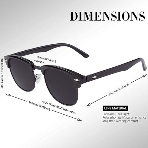 LINVO Polarized Semi Rimless Sunglasses for Men Women, Classic Retro Shades Half Frame Driving Sun Glasses UV Protection in Kuwait