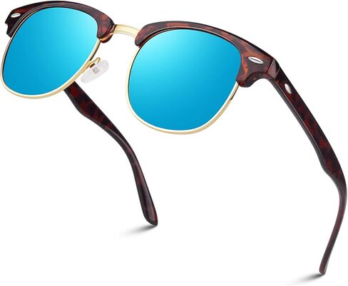 LINVO Polarized Semi Rimless Sunglasses for Men Women, Classic Retro Shades Half Frame Driving Sun Glasses UV Protection in Kuwait