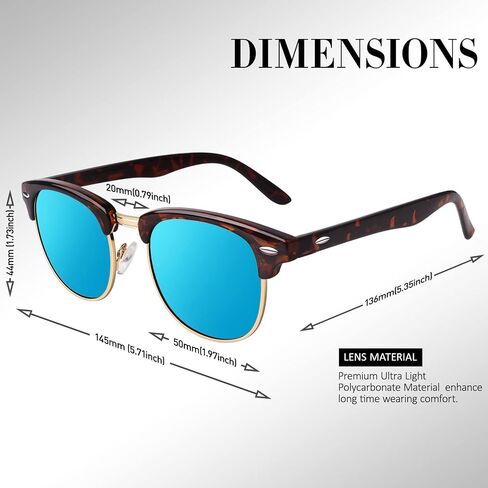 LINVO Polarized Semi Rimless Sunglasses for Men Women, Classic Retro Shades Half Frame Driving Sun Glasses UV Protection in Kuwait