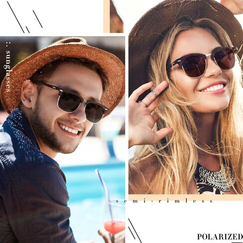 LINVO Polarized Semi Rimless Sunglasses for Men Women, Classic Retro Shades Half Frame Driving Sun Glasses UV Protection in Kuwait