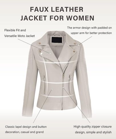 Bellivera Women Faux Leather Casual Jacket, Fall and Spring Fashion Motorcycle Bike Coat in Kuwait