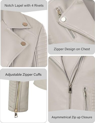 Bellivera Women Faux Leather Casual Jacket, Fall and Spring Fashion Motorcycle Bike Coat in Kuwait