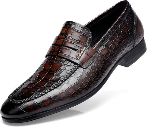 Classic Leather Dress Shoes for Mens, Fashion Crocodile Printed Casual Dress Shoe Loafer Slip On Shoes for Men in Kuwait