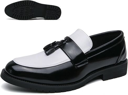 Men's Fashion Tassel Platform Loafers Comfortable Wide Round Toe Slip on Lug Sole Low Block Heel Business Dress Shoes Non-Slip Work Office Casual Shoes in Kuwait