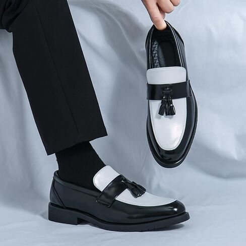 Men's Fashion Tassel Platform Loafers Comfortable Wide Round Toe Slip on Lug Sole Low Block Heel Business Dress Shoes Non-Slip Work Office Casual Shoes in Kuwait