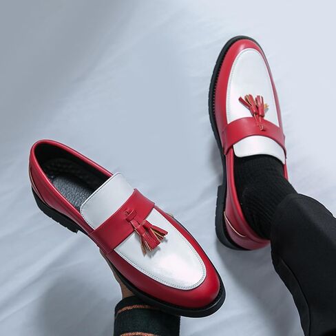 Men's Fashion Tassel Platform Loafers Comfortable Wide Round Toe Slip on Lug Sole Low Block Heel Business Dress Shoes Non-Slip Work Office Casual Shoes in Kuwait