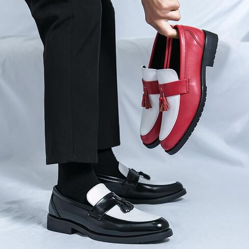 Men's Fashion Tassel Platform Loafers Comfortable Wide Round Toe Slip on Lug Sole Low Block Heel Business Dress Shoes Non-Slip Work Office Casual Shoes in Kuwait
