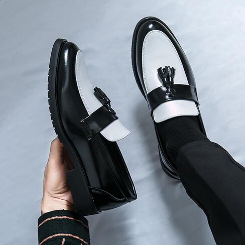 Men's Fashion Tassel Platform Loafers Comfortable Wide Round Toe Slip on Lug Sole Low Block Heel Business Dress Shoes Non-Slip Work Office Casual Shoes in Kuwait