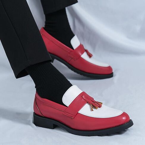 Men's Fashion Tassel Platform Loafers Comfortable Wide Round Toe Slip on Lug Sole Low Block Heel Business Dress Shoes Non-Slip Work Office Casual Shoes in Kuwait
