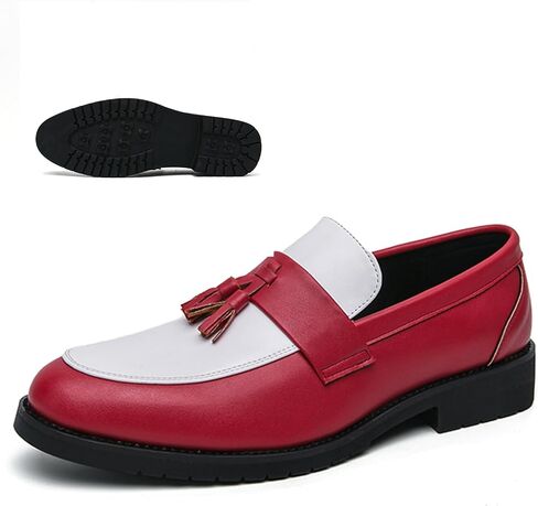 Men's Fashion Tassel Platform Loafers Comfortable Wide Round Toe Slip on Lug Sole Low Block Heel Business Dress Shoes Non-Slip Work Office Casual Shoes in Kuwait