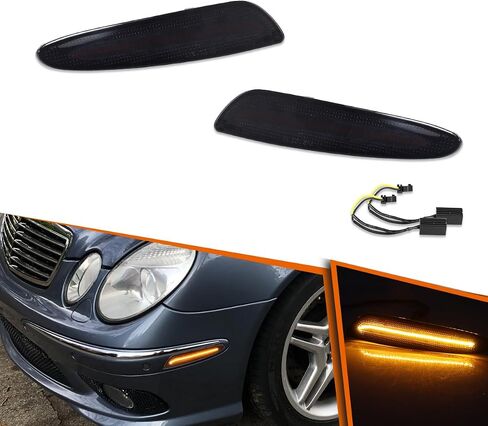 ADIIL For 2003-2006 Mercedes W211 E-Class Smoked Lens Amber LED Front Bumper Side Marker Lights in Kuwait
