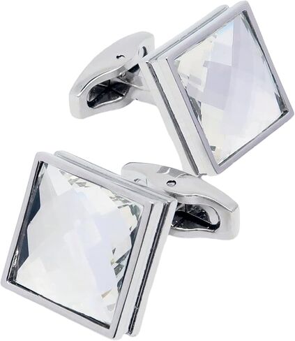 Silver Square Crystal Cufflinks for Men In Gift Box Transparent Polyhedron Crystal Men's Cuff Link for Wedding Shirt Party Business Birthday Anniversary Dress in Saudi Arabia