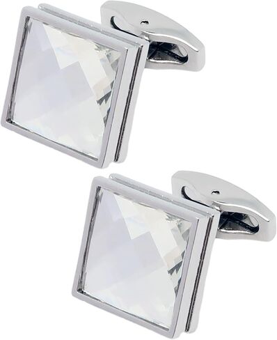 Silver Square Crystal Cufflinks for Men In Gift Box Transparent Polyhedron Crystal Men's Cuff Link for Wedding Shirt Party Business Birthday Anniversary Dress in Saudi Arabia