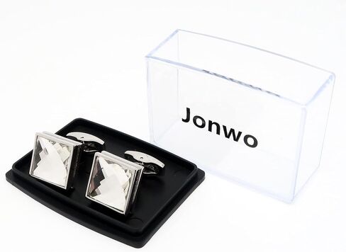 Silver Square Crystal Cufflinks for Men In Gift Box Transparent Polyhedron Crystal Men's Cuff Link for Wedding Shirt Party Business Birthday Anniversary Dress in Saudi Arabia