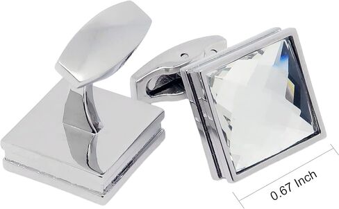 Silver Square Crystal Cufflinks for Men In Gift Box Transparent Polyhedron Crystal Men's Cuff Link for Wedding Shirt Party Business Birthday Anniversary Dress in Saudi Arabia
