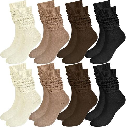 8 Pairs Women Slouch Socks Soft Extra Long Boot Sock Thick Cotton Knee High Scrunch Socks for Women in Saudi Arabia