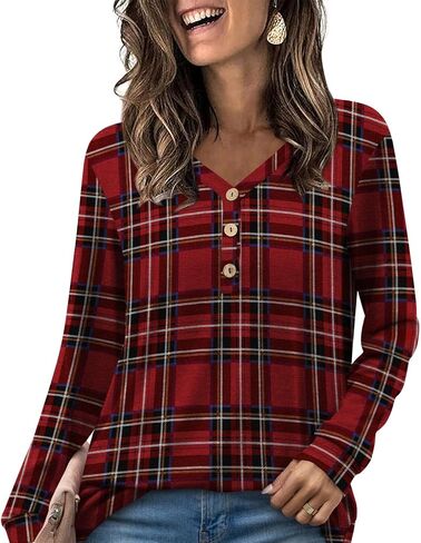 HOTGIFT 2024 Women Winter Fall Tops Shirts Long Sleeve Casual Tshirts Vneck Button Down Henley Blouse Tunic in Saudi Arabia