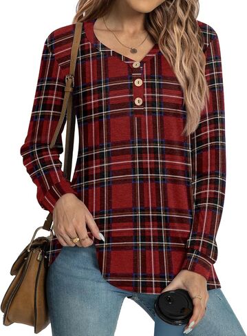 HOTGIFT 2024 Women Winter Fall Tops Shirts Long Sleeve Casual Tshirts Vneck Button Down Henley Blouse Tunic in Saudi Arabia