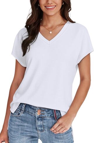 WIHOLL Womens Tops Basic Summer V Neck T Shirts Short Sleeve Dressy Casual Loose Fit Cute Tee Clothes Trendy Fashion Outfits in Saudi Arabia