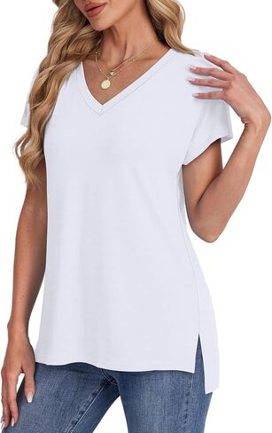 WIHOLL Womens Tops Basic Summer V Neck T Shirts Short Sleeve Dressy Casual Loose Fit Cute Tee Clothes Trendy Fashion Outfits in Saudi Arabia