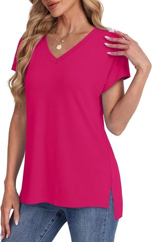 WIHOLL Womens Tops Basic Summer V Neck T Shirts Short Sleeve Dressy Casual Loose Fit Cute Tee Clothes Trendy Fashion Outfits in Saudi Arabia