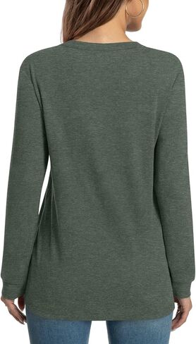 HOTGIFT 2024 Women Winter Fall Tops Shirts Long Sleeve Casual Tshirts Vneck Button Down Henley Blouse Tunic in Saudi Arabia