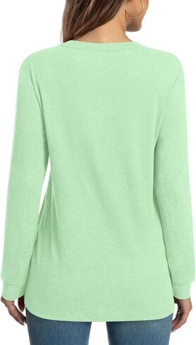 HOTGIFT 2024 Women Winter Fall Tops Shirts Long Sleeve Casual Tshirts Vneck Button Down Henley Blouse Tunic in Saudi Arabia