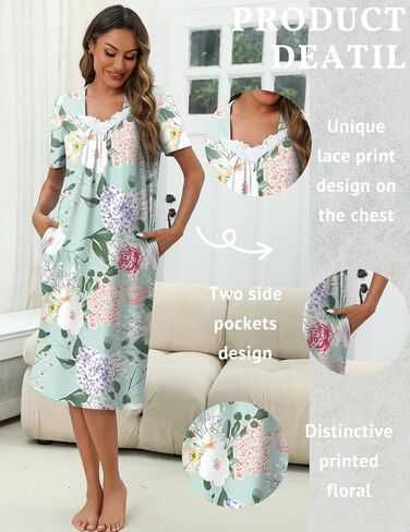 Ekouaer Nightgowns for Women House Dress Nightgown with Pockets Mumu Dress in Saudi Arabia