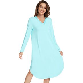 NACHILA Women's Nightgowns-Viscose Made from Bamboo,Long Sleeve Nightshirts Soft Sleepdress Loose Sleepshirt
