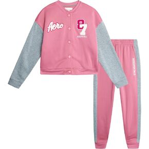 AEROPOSTALE Girls' Jogger Set - 2 Piece Soft Fleece Button Down Baseball Jacket and Jogger Pants Set for Girls (7-12)