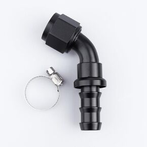 -12 AN 60 Degree Aluminum Swivel Female AN12 1-1/16 x 12 Thread to barb 3/4" 19.05mm Push Lock/Push On Barb Hose End Oil Fuel Line Fitting with American Type Clamp, Black