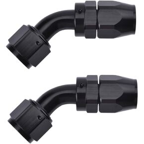 YSIL 6AN Hose End Fitting Female Fit for Braided Fuel Line Swivel 45 degree Aluminum Black 2PCS