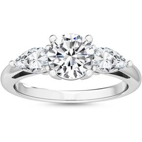 1-5 Carat (ctw) White Gold Round,Pear Cut LAB GROWN Diamond Three Stone Engagement Ring (Color D-E Clarity VS1-VS2)