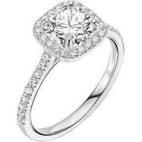 1.50-2.30 Cttw Cushion Cut Lab Grown Diamond and Moissanite Halo Engagement Ring 14k Yellow/White Gold (D-E/VS, D-E/VS) | Comes With Gift Box